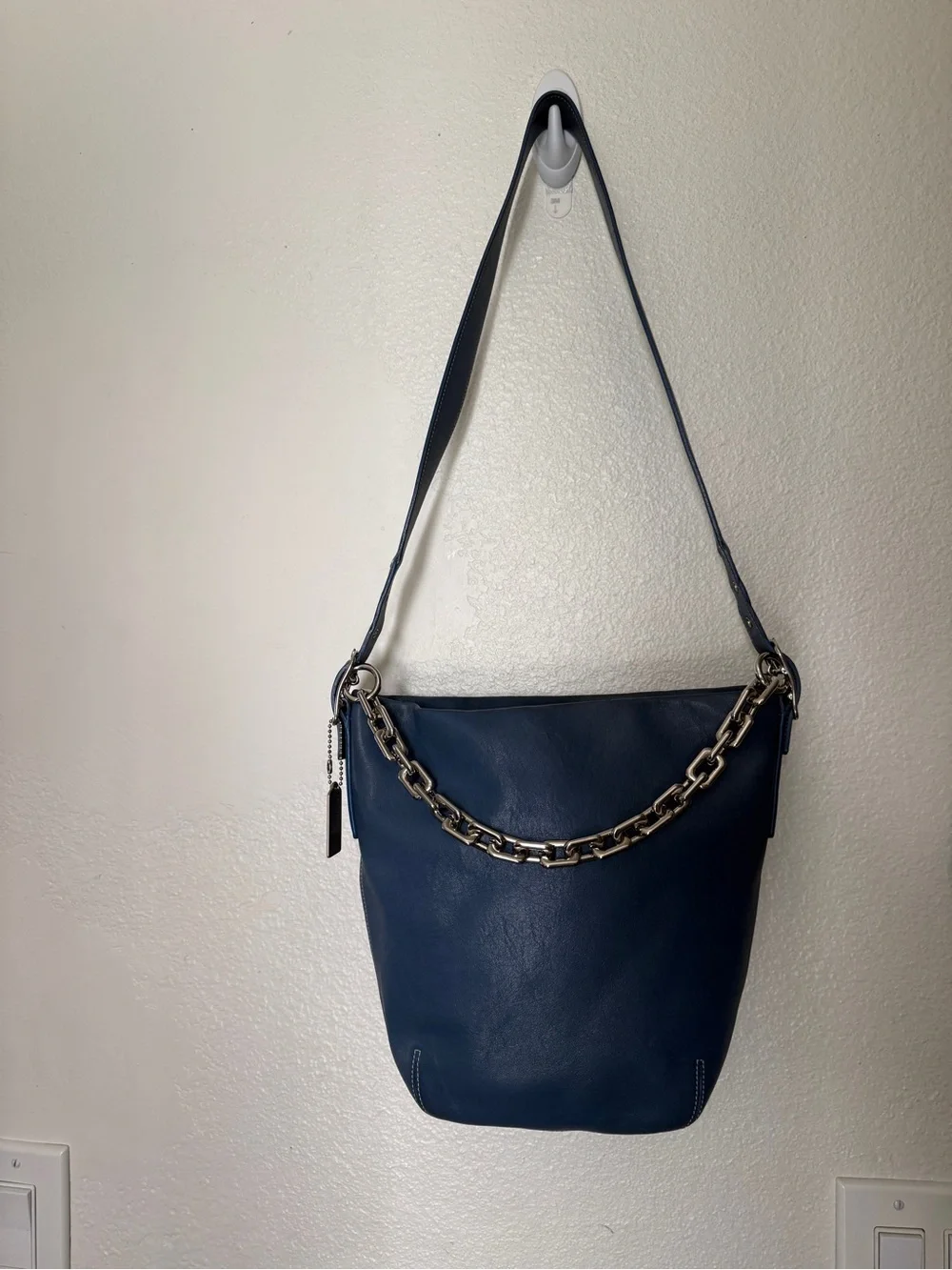 Coach Navy Leather Hobo with Chain Accent